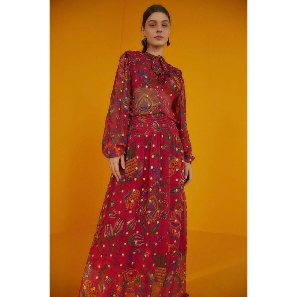 NWT | FARM Rio Red Sunset Tapestry Maxi Dress